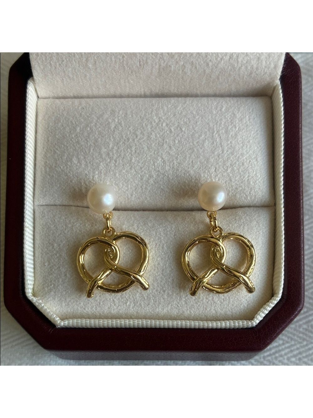 Gold Knot Pearl Earrings | Sterling Silver Posts | Christmas Gift for Her
